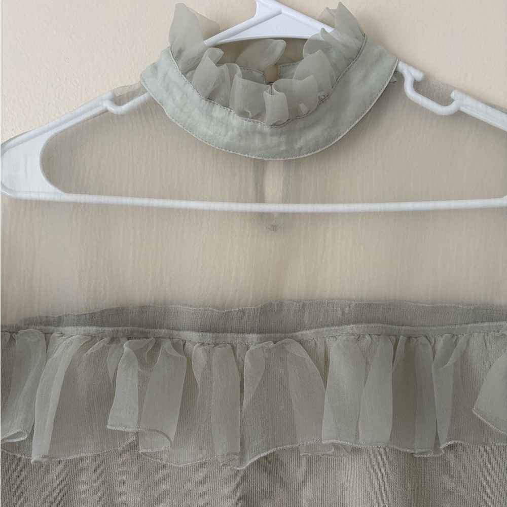 Zara Organza Sheer Ruffle Knit Top in Sea Foam Green Blogger Favorite Size Small - Picture 11 of 16